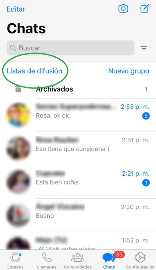 lista de difusión de WhatsApp Iphone